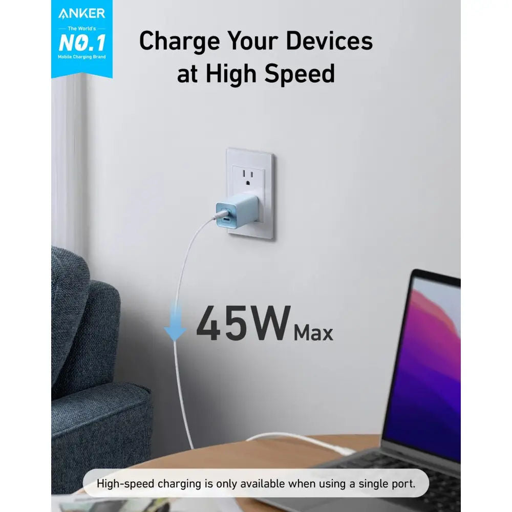 Anker 523 Nano 3 47W Charger, Dual USB-C Fast Charging, Compact GaN Charger