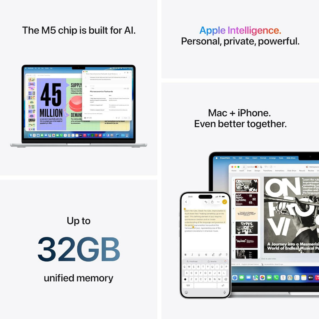 Apple MacBook Air 13-inch M5 Chip, 10 Core CPU, 8 Core GPU, 16GB RAM, 512GB SSD, Arabic Keyboard, MDHH4AB/A, Sky Blue
