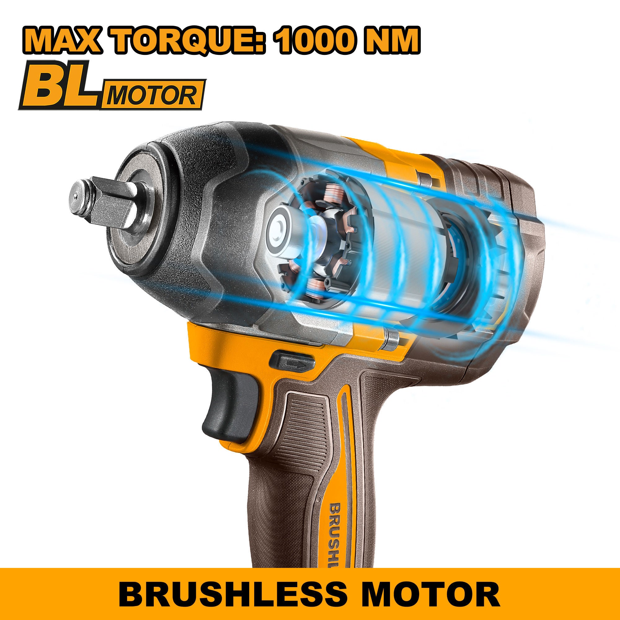 INGCO 20V Brushless Cordless Impact Wrench Kit, 1/2″ Drive, 850 Nm, 2×4.0Ah Batteries, Deep Sockets & Case