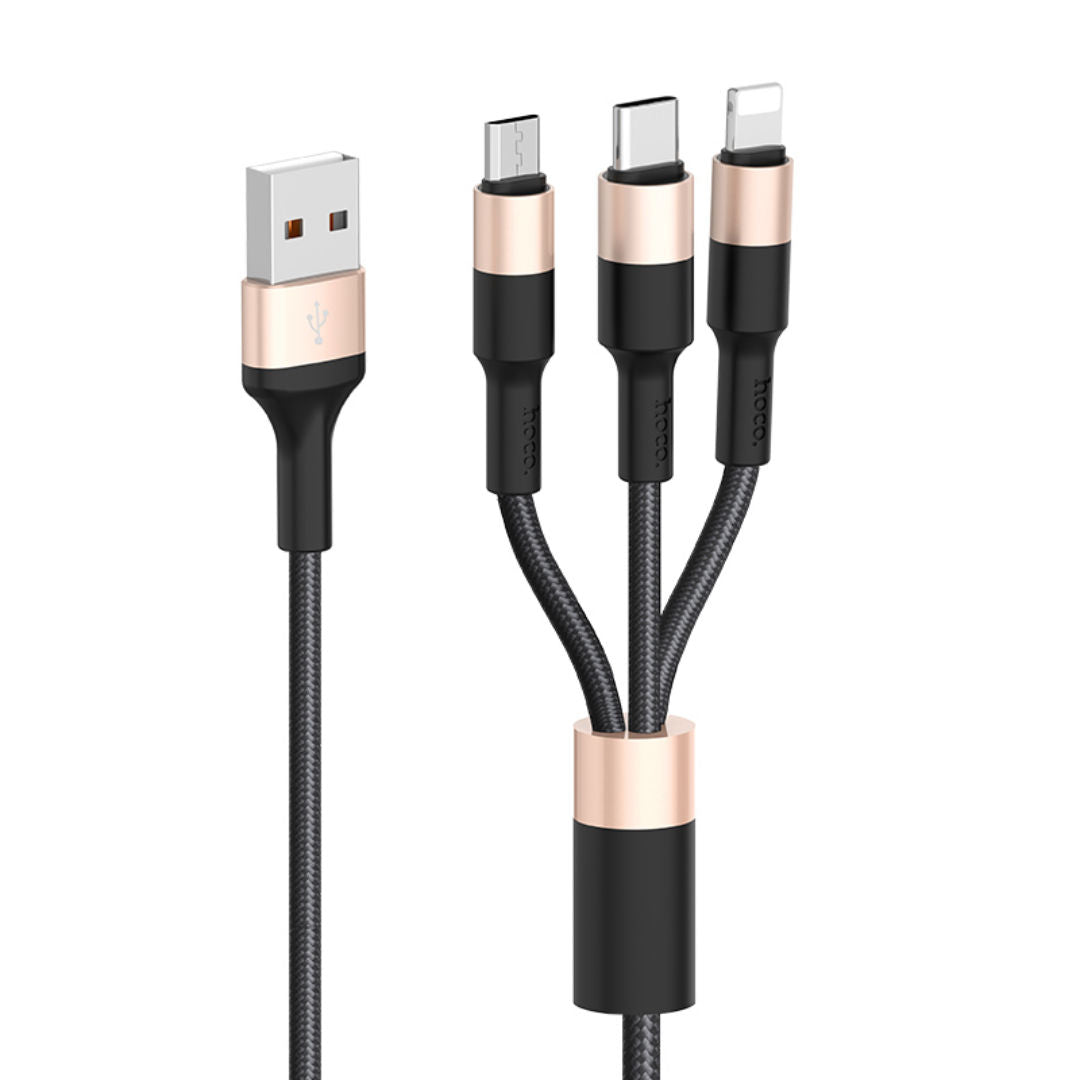 Hoco X26 Xpress One-Pull Three Charging Data Cable iP + Micro + Type-C, 1m