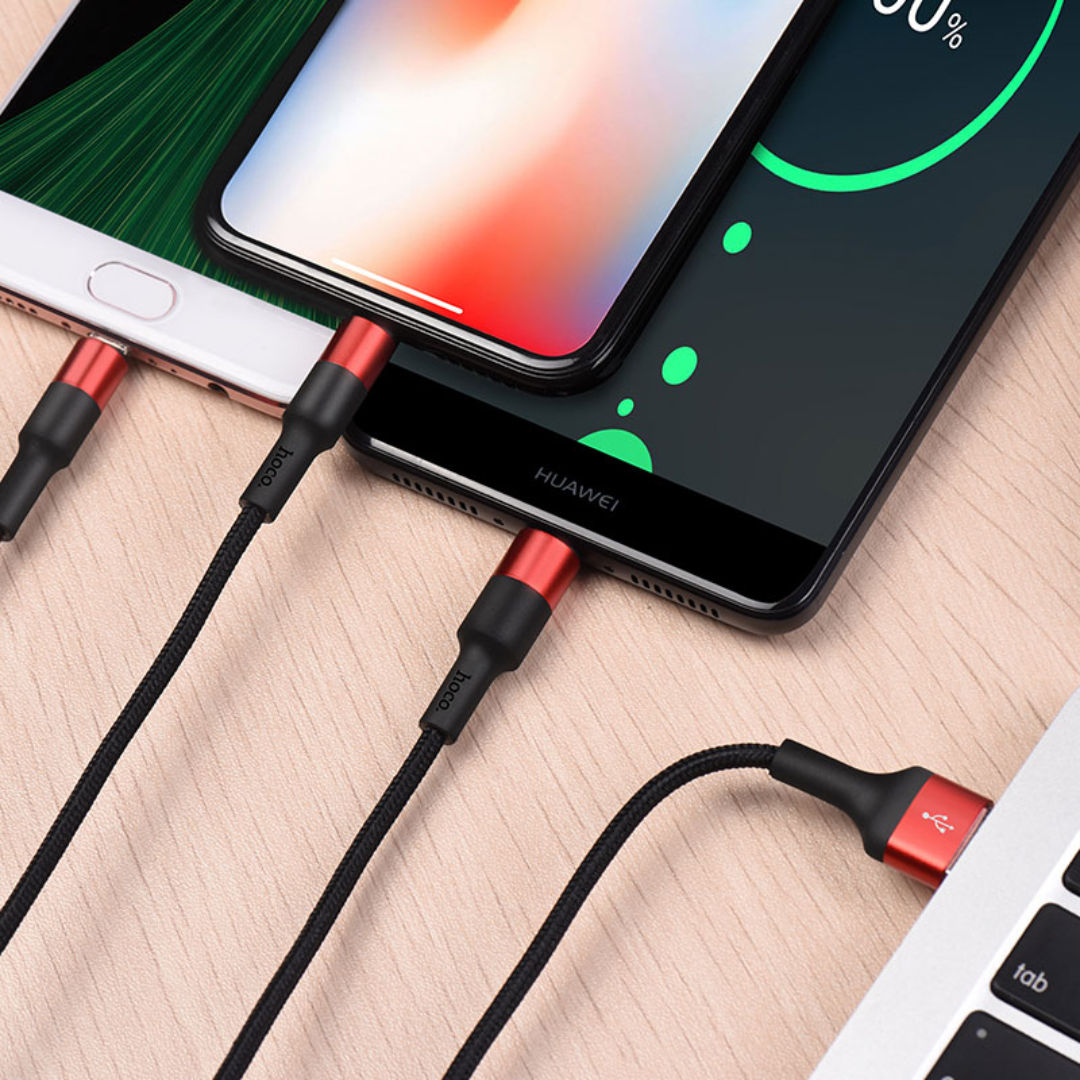 Hoco X26 Xpress One-Pull Three Charging Data Cable iP + Micro + Type-C, 1m