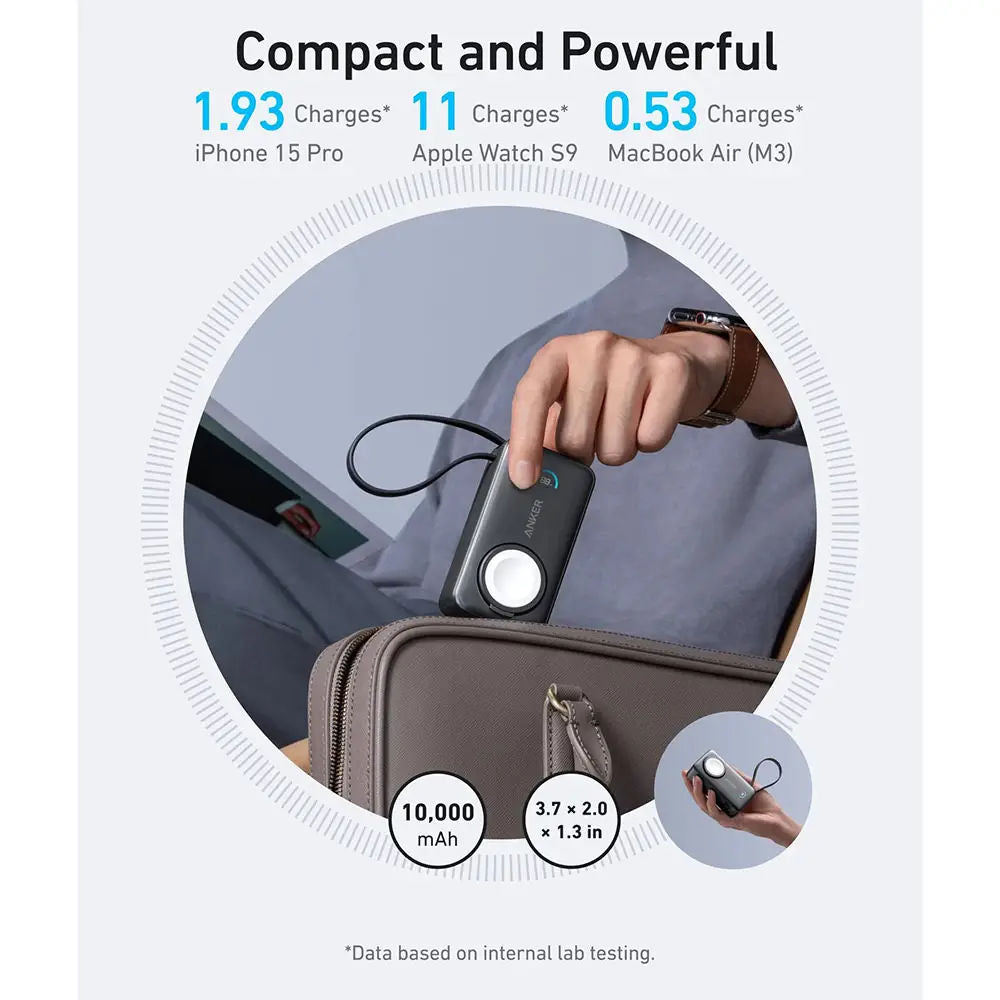 Anker MagGo 10,000mAh Power Bank with Apple Watch Charger, Built-In Cable, Smart Display