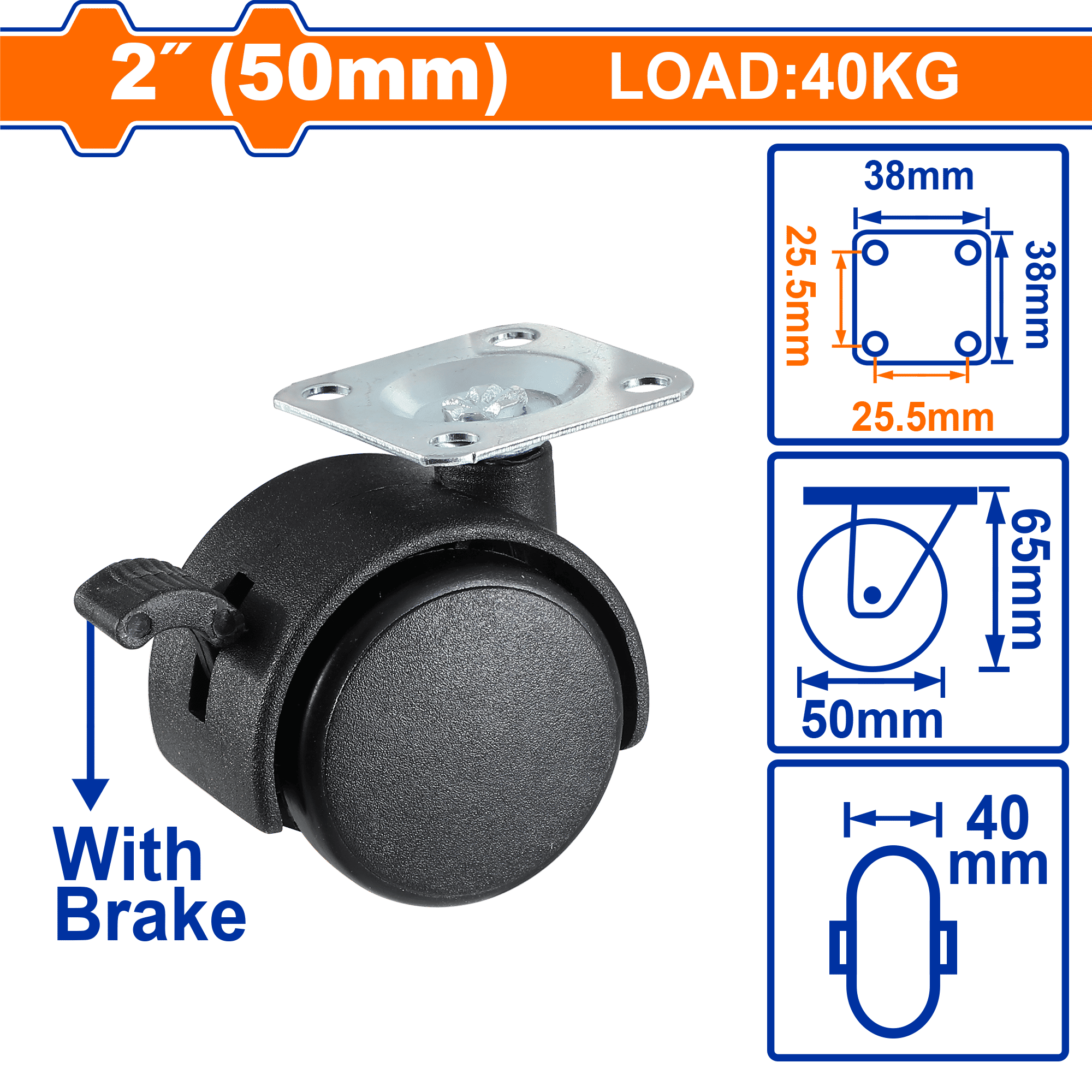 WADFOW Nylon Caster Wheels, Heavy-Duty PA Material, Multiple Mounting Options, With / Without Brake