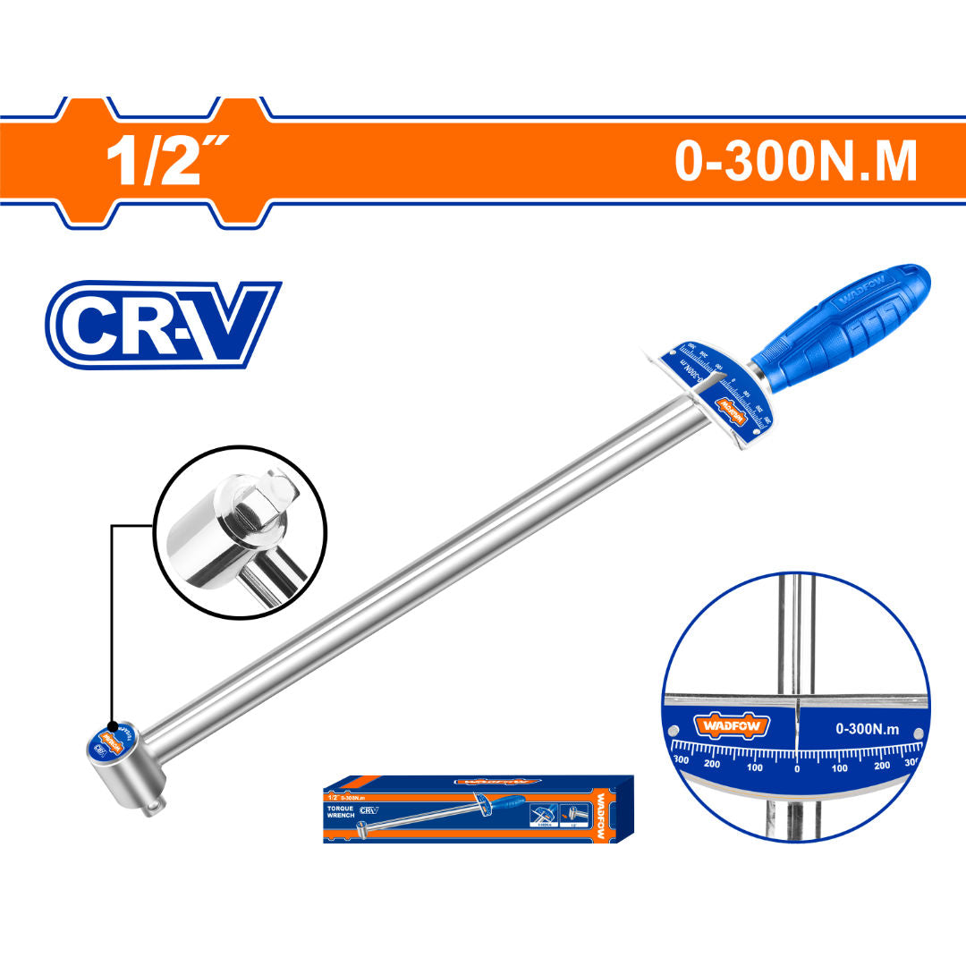 WADFOW Torque Wrench 0-300 N·m, 1/2″ Drive, Cr-V, Chrome-Plated