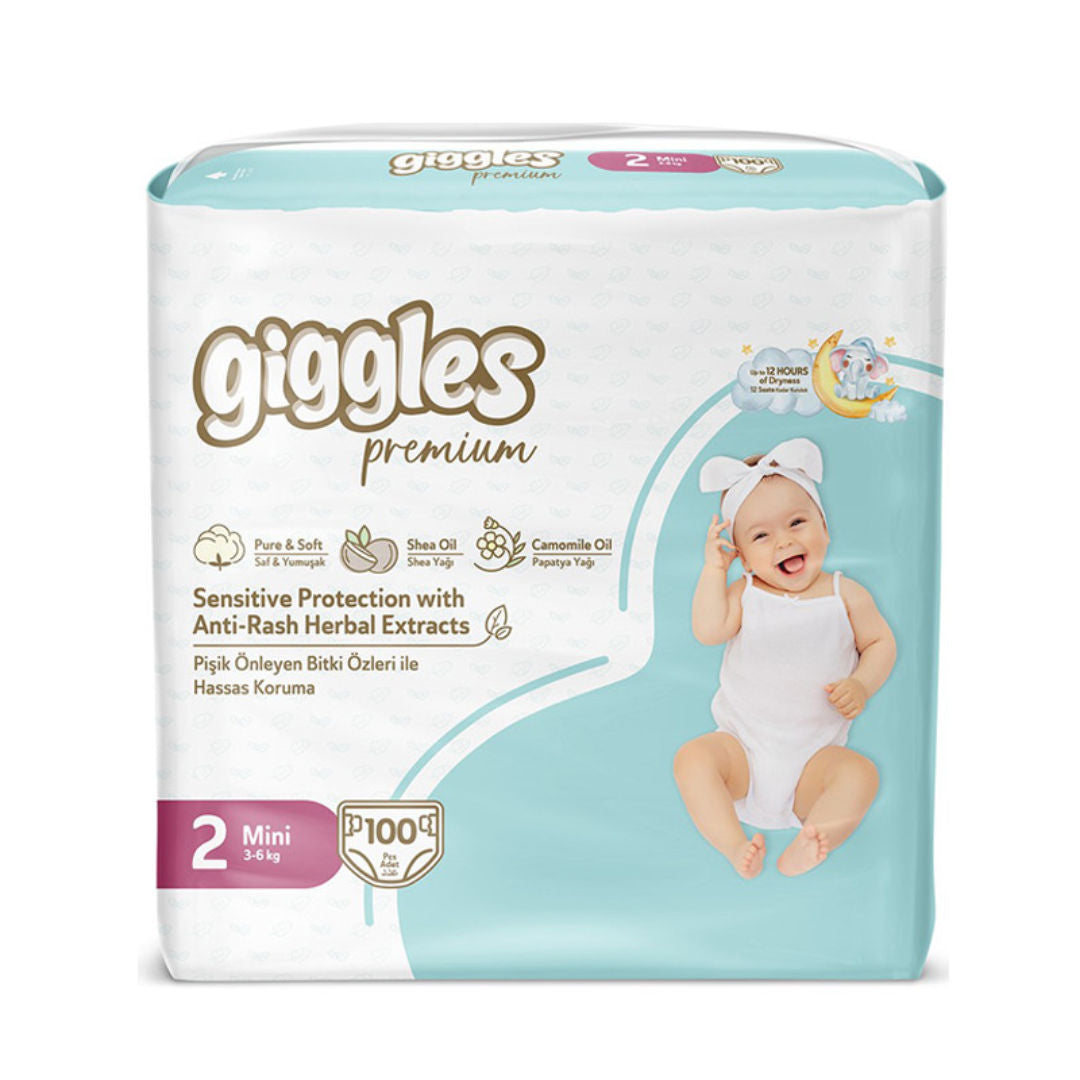 Giggles Premium Mini Diapers, Size 2, 3 to 4kg, Pack of 100