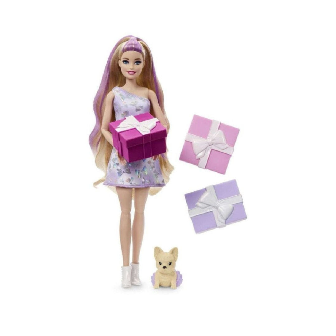 Barbie Party Unboxed Pet Birthday Bows Doll Playset, 15cm