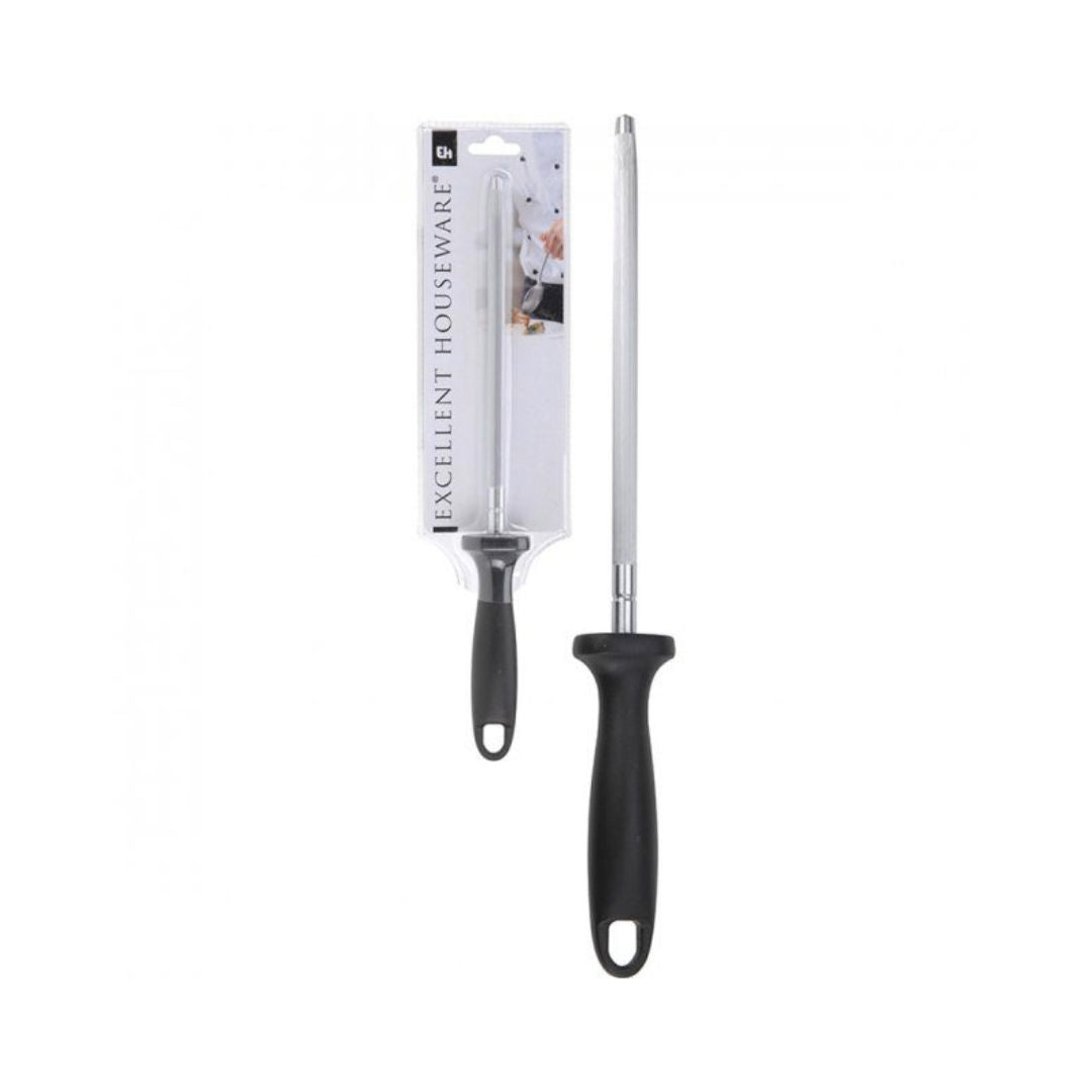 Carbon Steel Knife Sharpener with Black PP Grip, 32cm