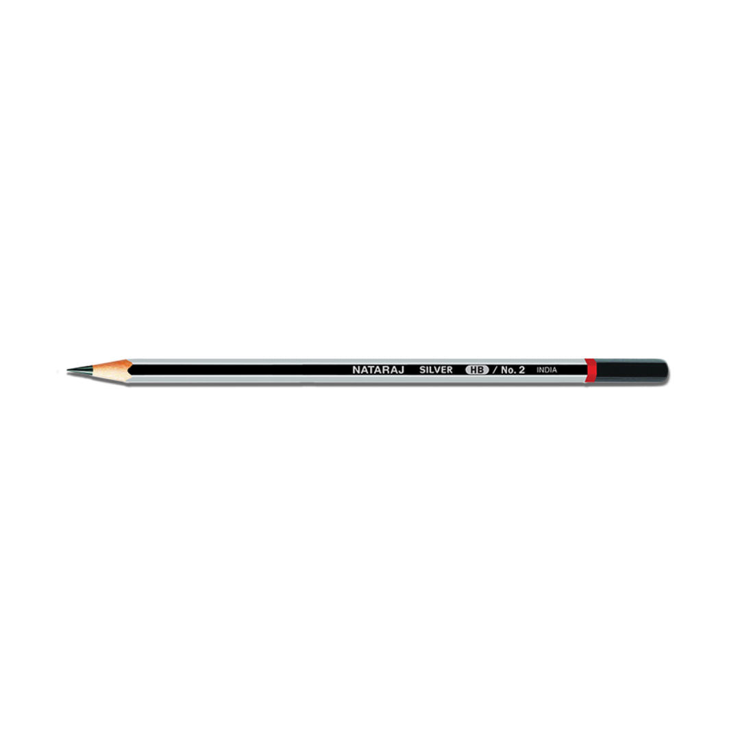 Nataraj HB No.2 Silver Pencils, 12PCS Pack with Rubber Tip & Sharpener