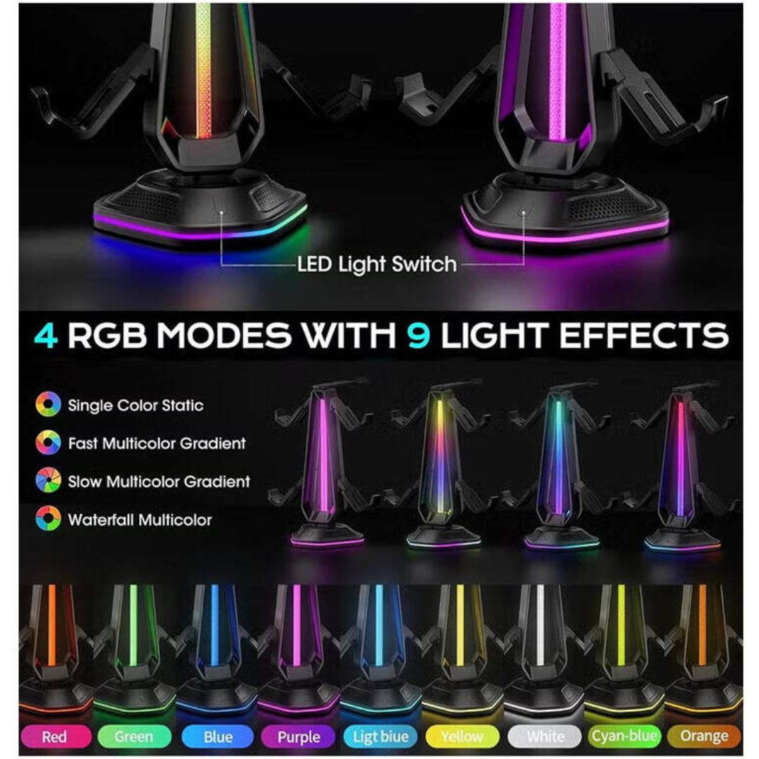 EPICARMA RGB Headset Stand  And Universal Gaming Accessory Organizer, Black