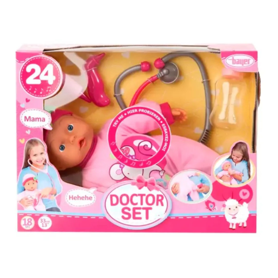 bayer Doctor Set, Doll With 24 Baby Sounds, 33cm