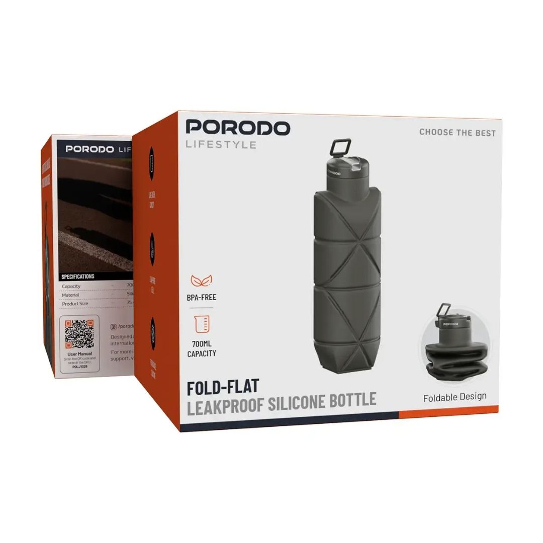 Porodo Lifestyle Fold-Flat Leakproof Silicone Bottle, Green