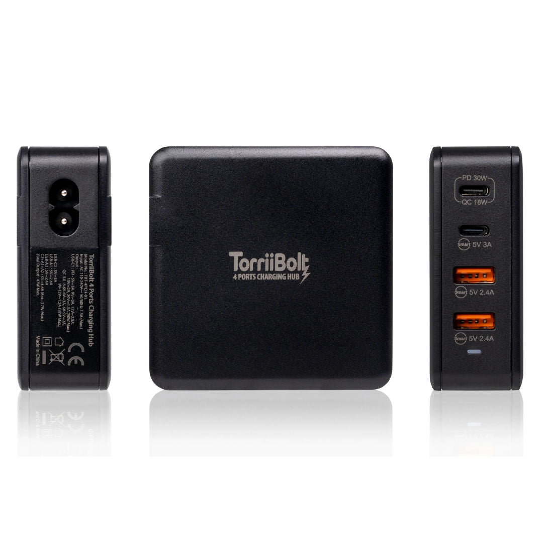 Torrii Bolt 4 Ports Charging Hub with USB-PD & QC 3.0, Black, TBT-4PCH-01