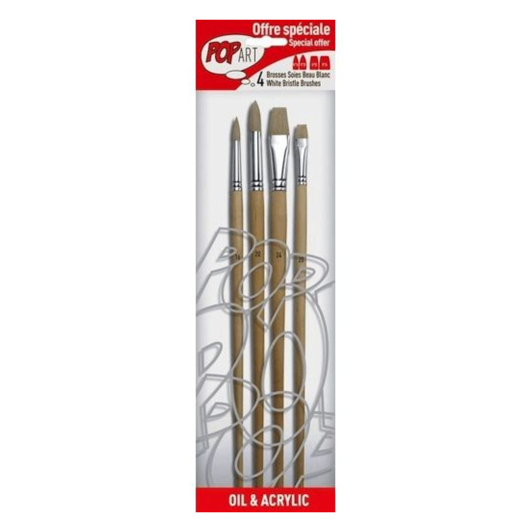 Pebeo White Bristle Brush Set, 4 pieces, 950850 / 950951