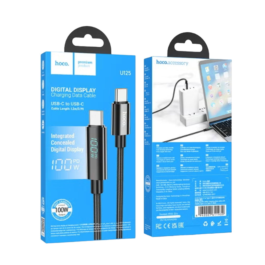 Hoco U125 Benefit 100W Charging Data Cable with Display Type-C to Type-C, 1.2m