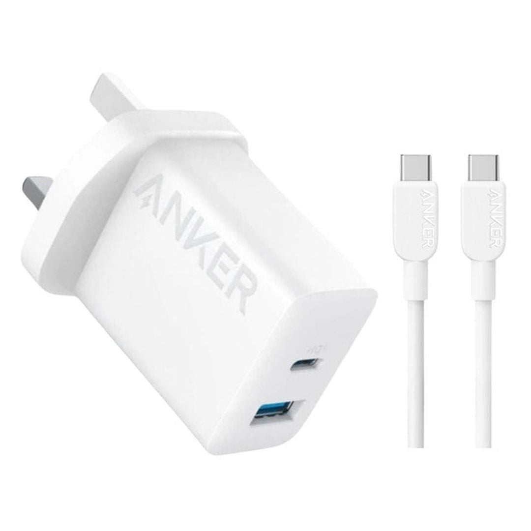 Anker 20W Dual-Port Fast Charger with USB-C Cable, Compact High-Speed Charging, White