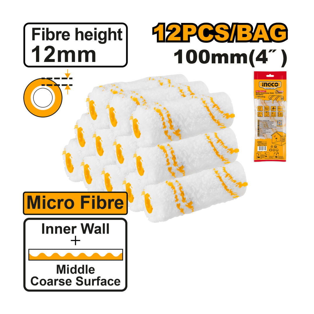 INGCO Roller Cover (Inner Wall), Microfibre, 100mm/4″, 12mm Pile