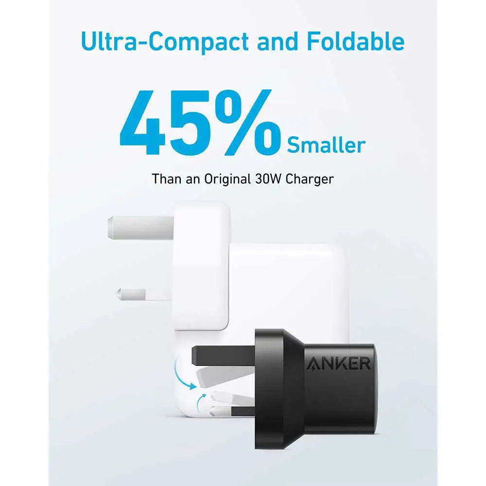 Anker 323 33W Charger, USB-C PD + USB-A Dual Port Fast Charger, Compact Design, Black