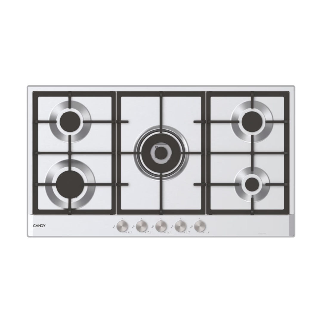 Candy CHG938WPX LPG Gas Hob 90cm, 5 Burners, Stainless Steel Inox, Cast Iron Grids, Made in Italy