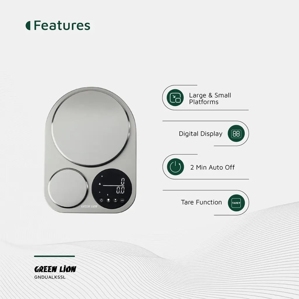 Green Lion Dual Kitchen Scale, Stainless Steel Digital Food Scale with Large & Small Platforms, Silver