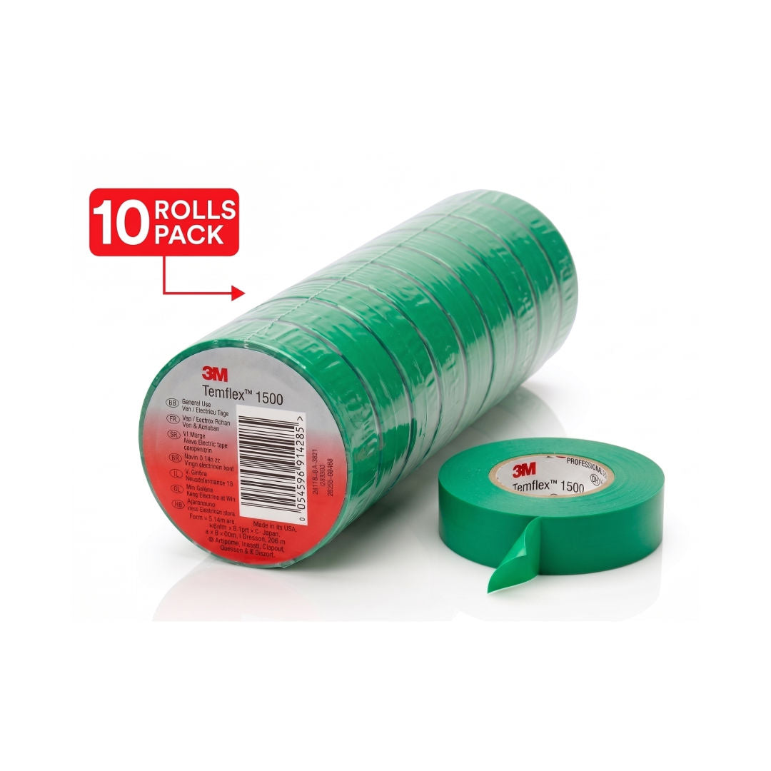 3M Temflex™ 1500 Vinyl Electrical Tape, 19 mm x 9.14 m x 0.13 mm, 10 Rolls Pack