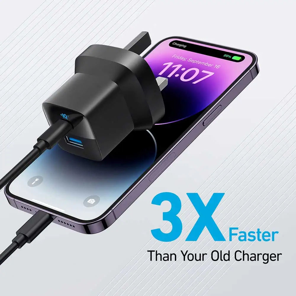 Anker 323 33W Charger, USB-C PD + USB-A Dual Port Fast Charger, Compact Design, Black