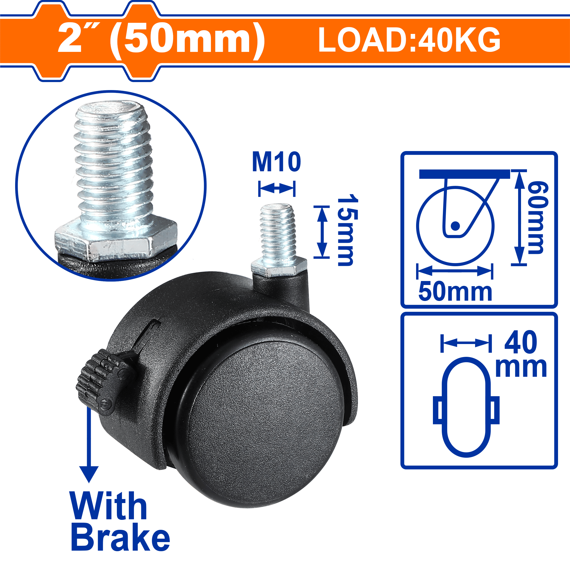 WADFOW Nylon Caster Wheels, Heavy-Duty PA Material, Multiple Mounting Options, With / Without Brake