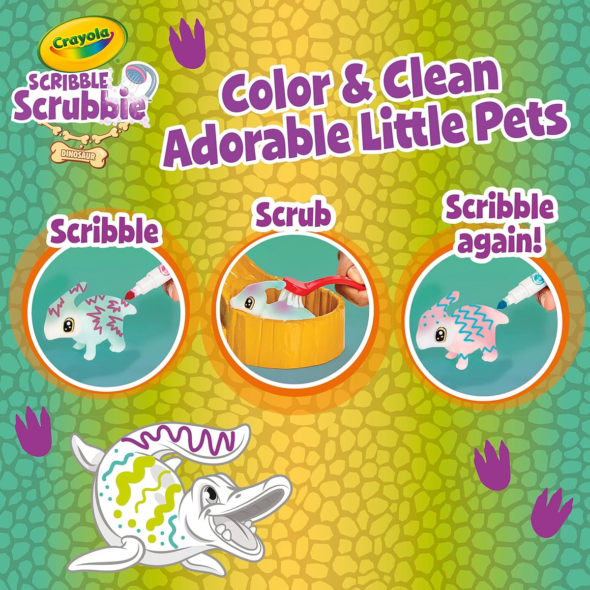Crayola SCRIBBLE Scrubbie, Pets Dinosaur Waterslide Paint Kit