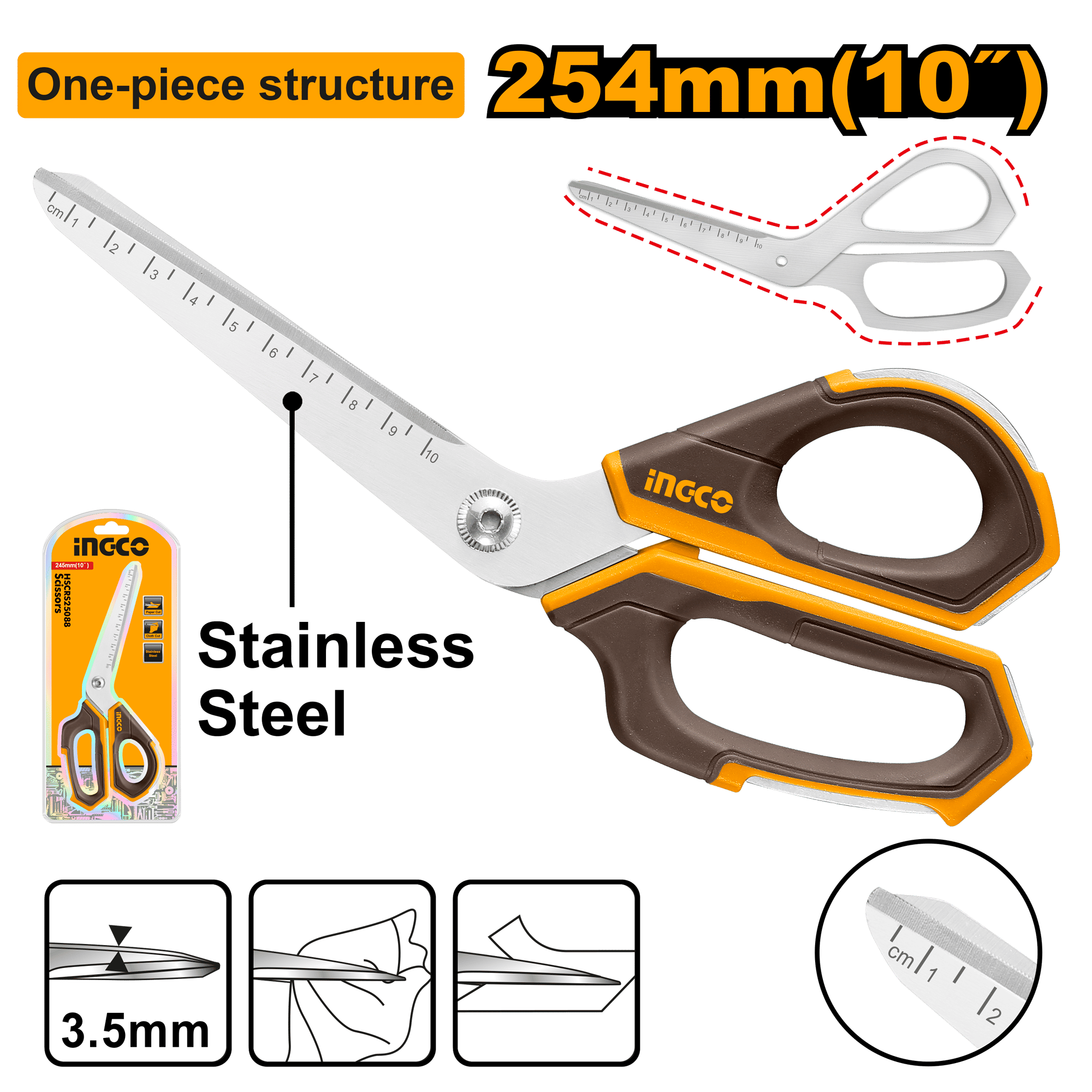 INGCO Heavy Duty Scissors 10 Inch Stainless Steel