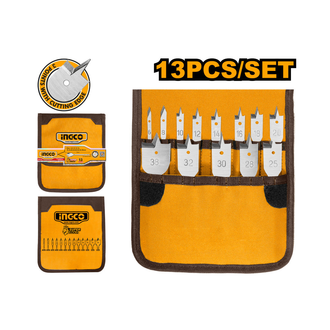 INGCO 13 Pieces Flat Wood Spade Bit Set