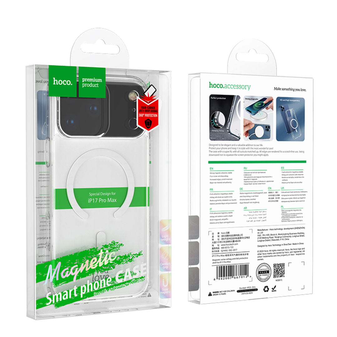 Hoco Magnetic Series Airbag Anti-Fall Protective Case for iPhone 18 Pro Max, iPhone 17 Pro Max, 4-Corner Airbags, Strong Magnetic Absorption