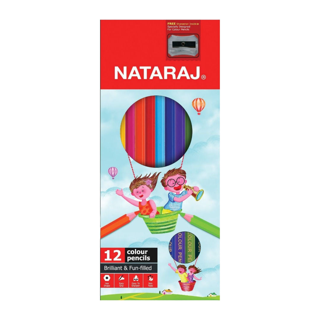 Nataraj 12 Piece Color Pencils Set with Sharpener, Assorted Colors
