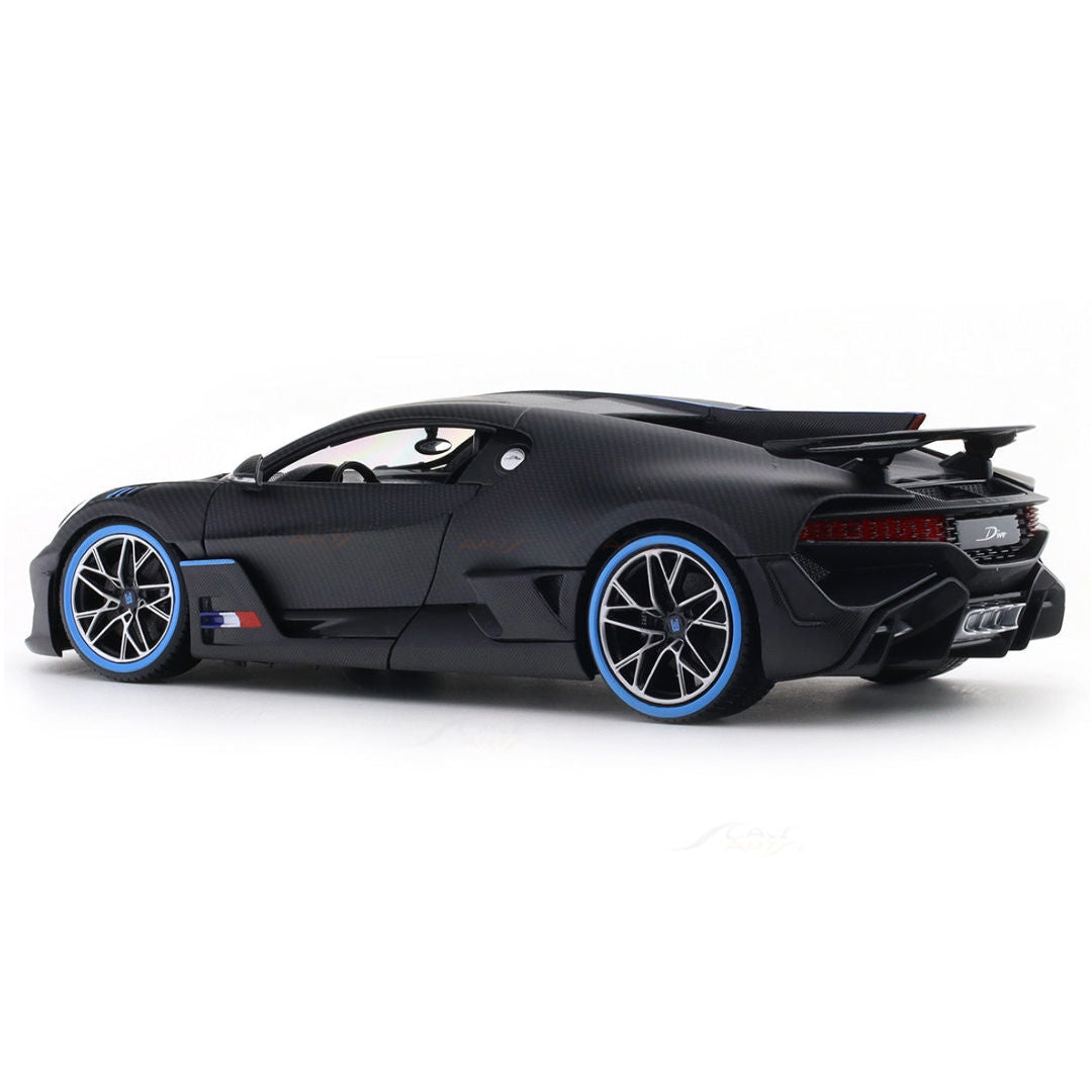Bburago Bugatti Divo 50th Anniversary, Carbon Fiber, 1:18, Die-Cast Car, Black/Blue