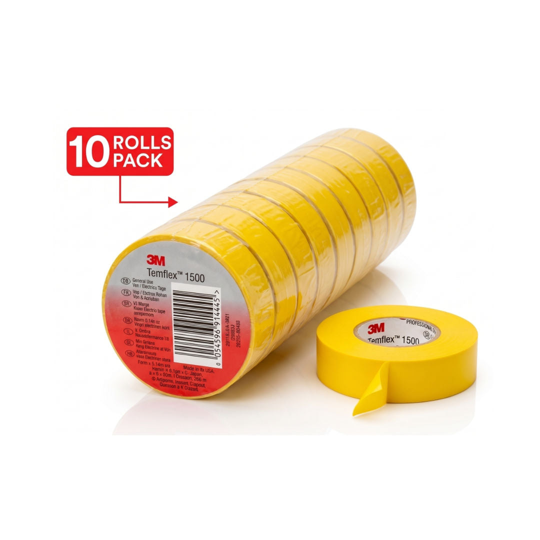 3M Temflex™ 1500 Vinyl Electrical Tape, 19 mm x 9.14 m x 0.13 mm, 10 Rolls Pack