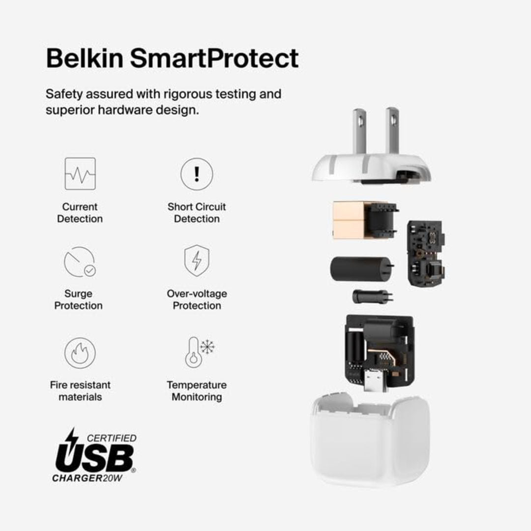 Belkin BoostCharge 20W Cube Wall Charger, USB-C Power Delivery Fast Charge, White