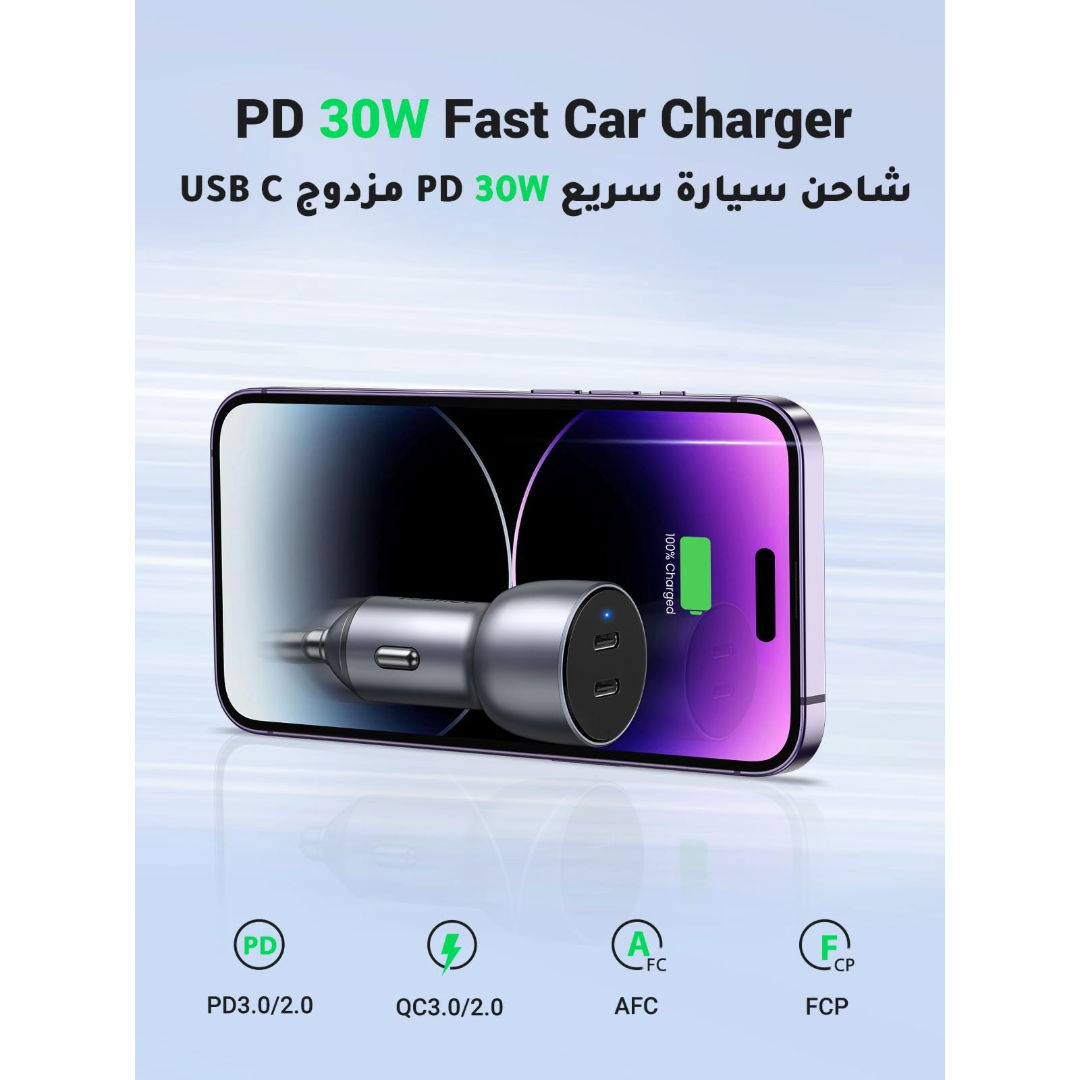 UGREEN CD213 50W Dual USB-C Fast Car Charger
