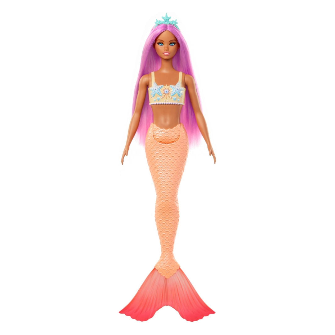 Barbie Mermaid Doll with Pink Fantasy Hair & Headband, Starfish Bodice, Pastel Orange Tail, 3+ Years, 30cm