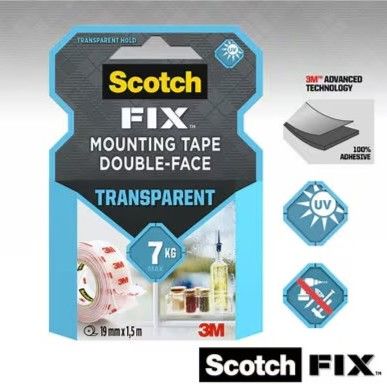 Scotch-FIX™ Transparent Double-Sided Mounting Tape 19mm x 5m Clear Heavy Duty Adhesive Tape