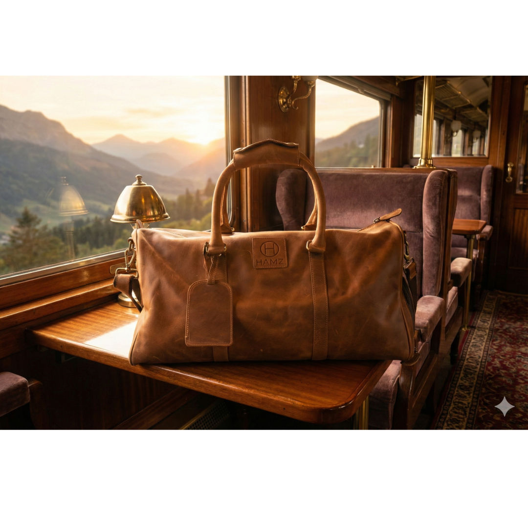 HMZ Premium Leather Gym & Luggage Bag, Full-Grain Leather Travel and Sports Bag