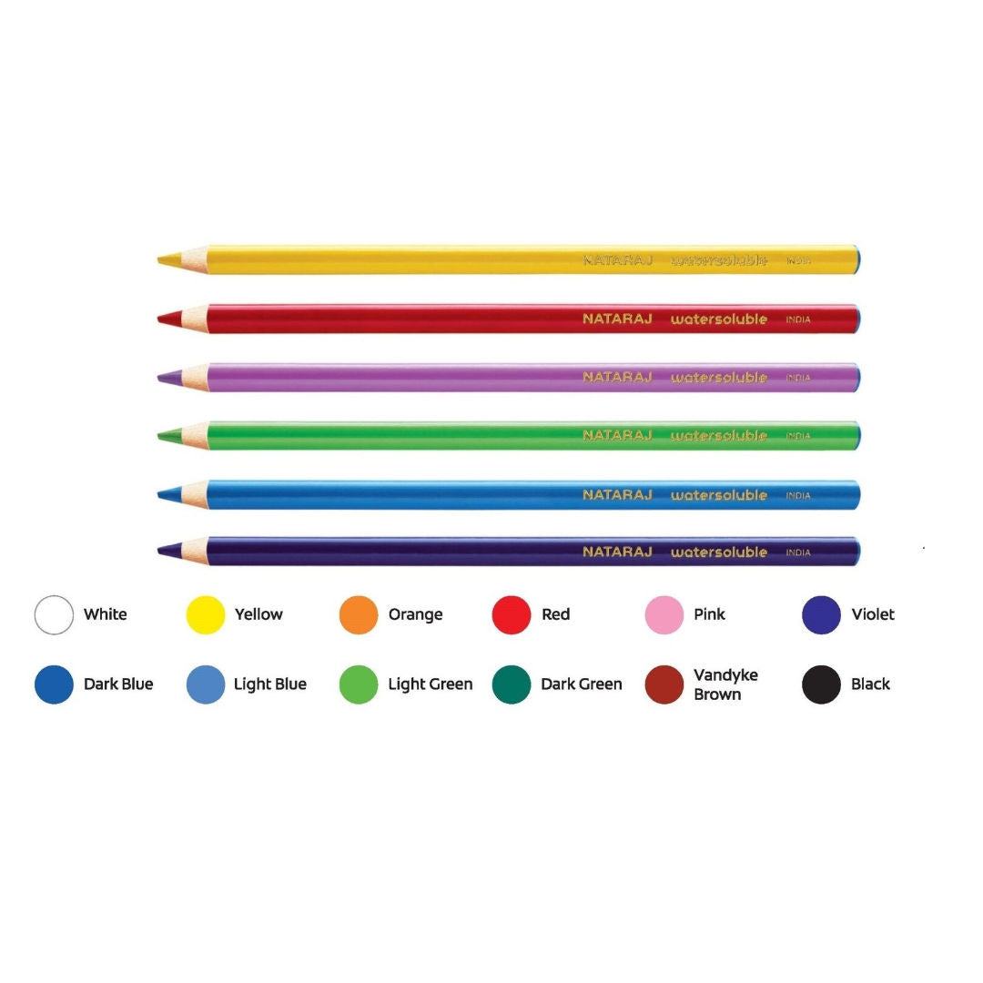 Nataraj 12PCS Water Soluble Color Pencils, Full Size, 4mm Core, Assorted Colors