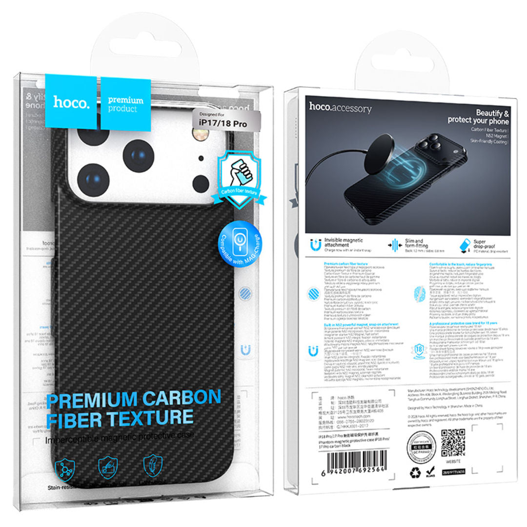 Hoco Phantom Magnetic Protective Case for iPhone 18 Pro, iPhone 17 Pro, Kevlar Texture, Ultra-Light & Ultra-Thin