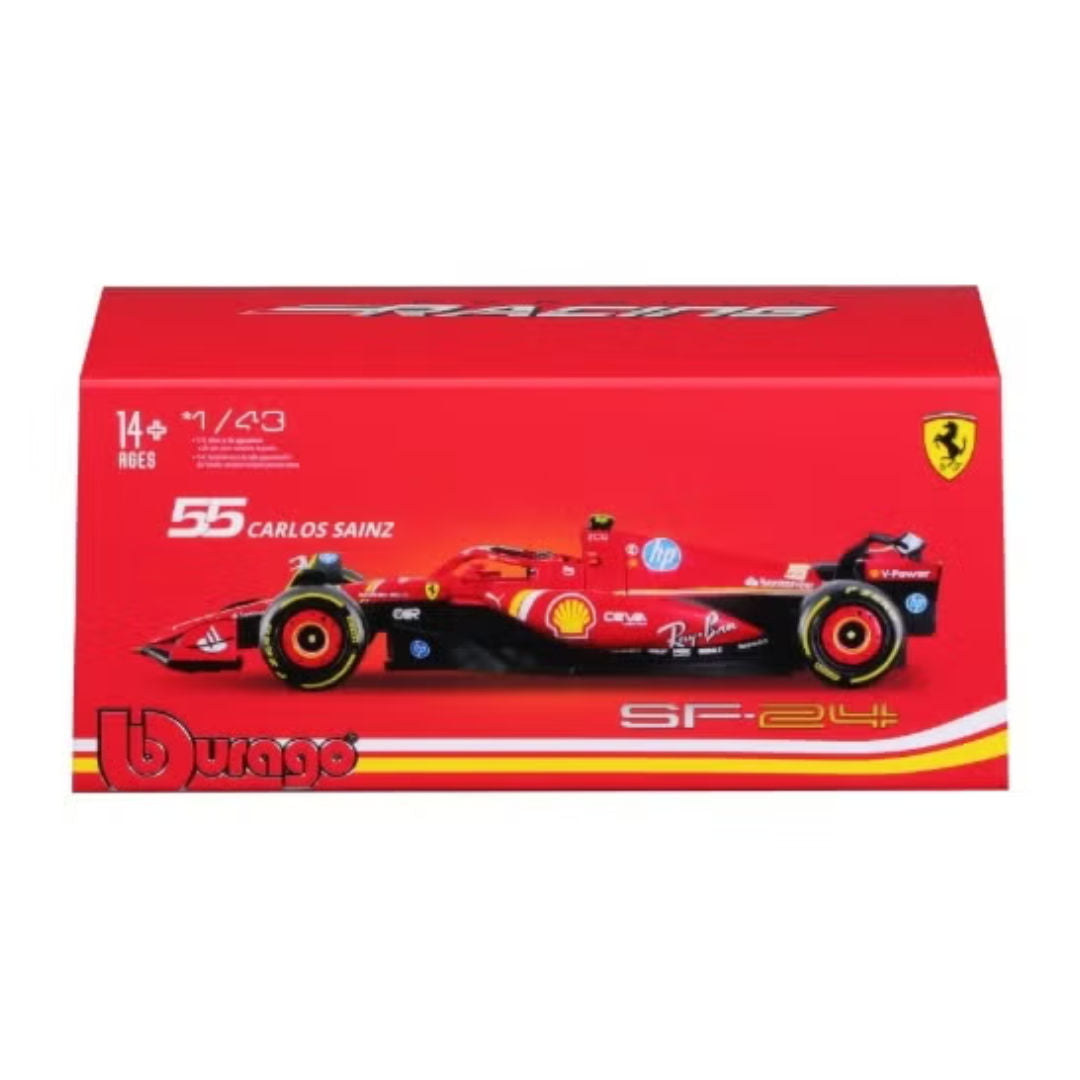 Bburago Formula 1, World Championship Racing 2024, Scuderia Ferrari SF-24 #55, Carlos Sainz, Die-Cast Car, Red, 1:43