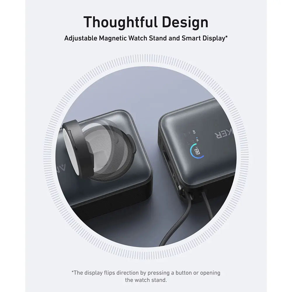 Anker MagGo 10,000mAh Power Bank with Apple Watch Charger, Built-In Cable, Smart Display