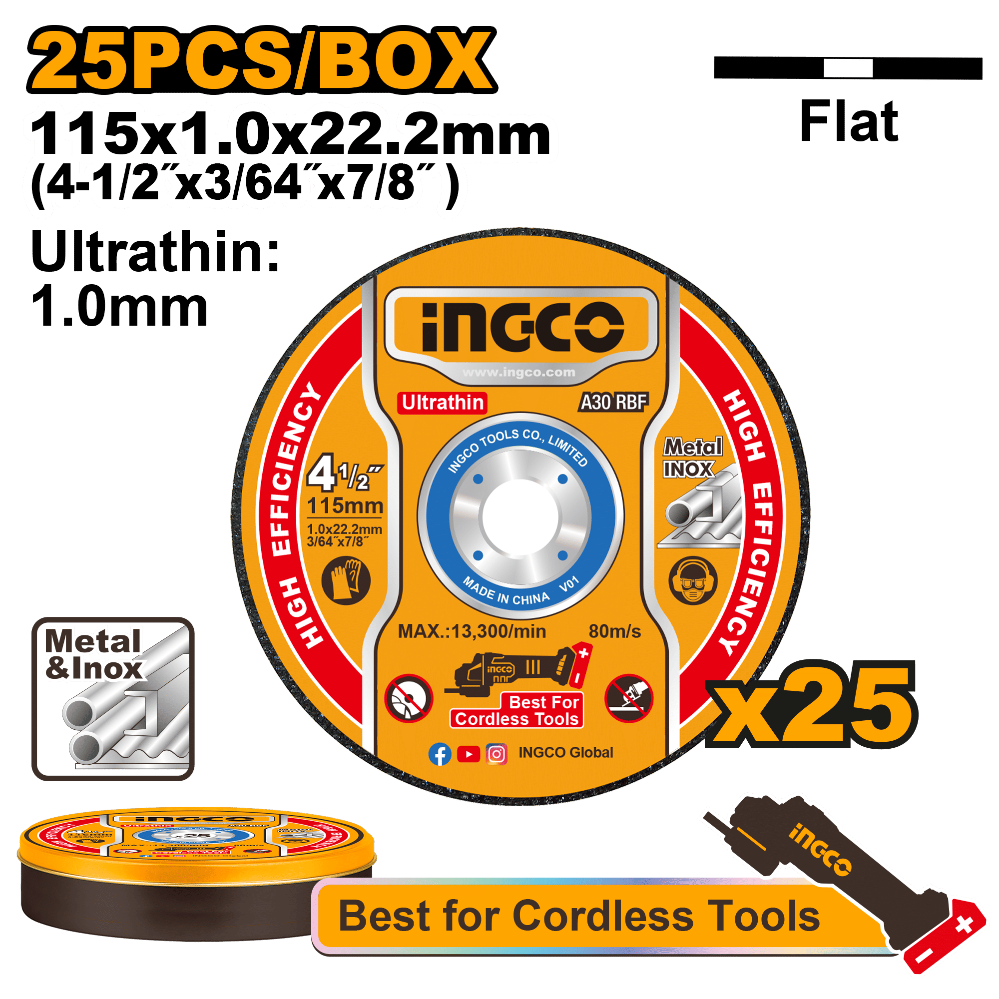 INGCO Metal Cutting Disc Set 115mm 25-Pieces Abrasive Wheels
