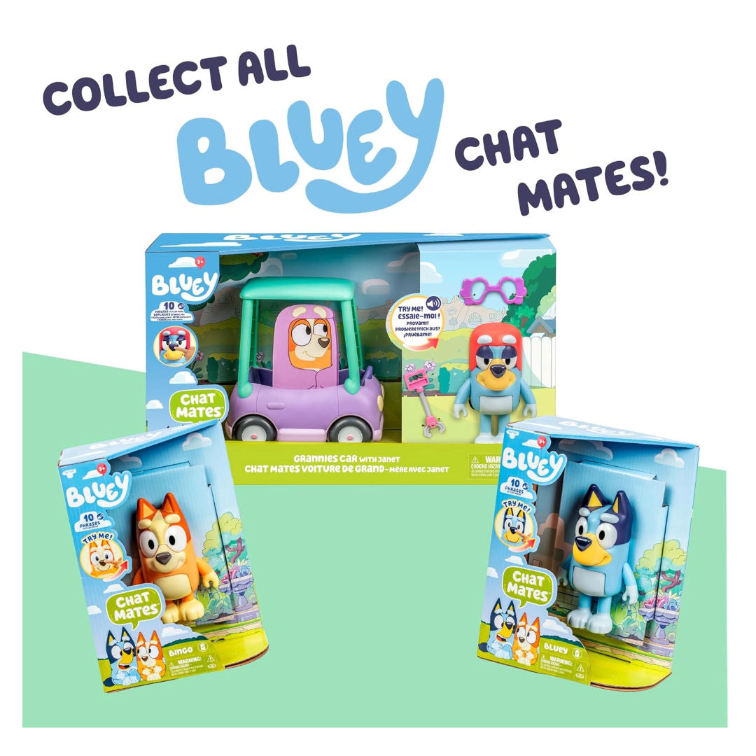 Bluey Chat Mates Grannies Car with Janet Playset (14cm), 3+ years