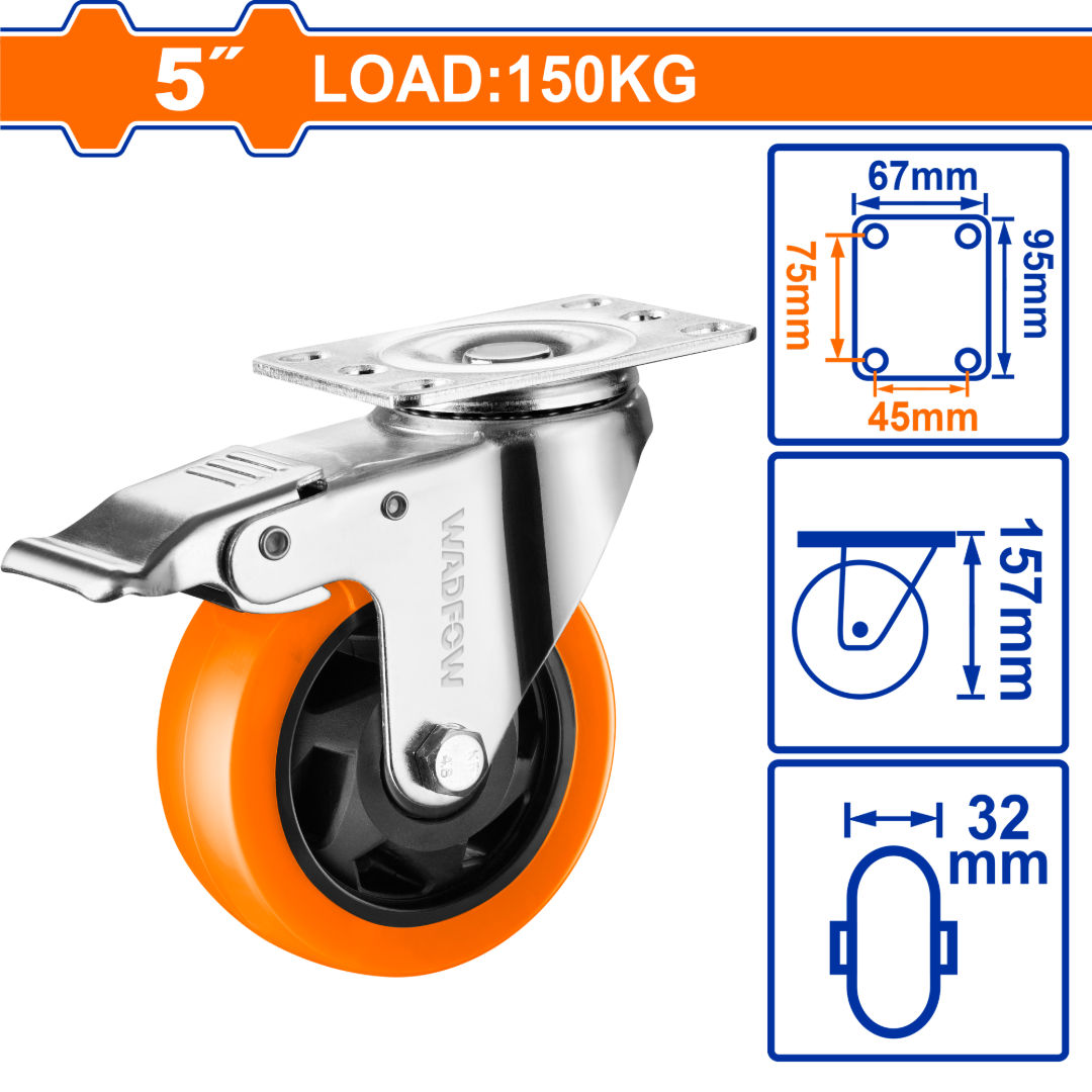 WADFOW Swivel Caster Wheel with Brake Series, PP+PVC Heavy-Duty Casters, Packed by label