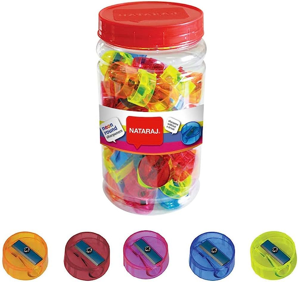 Nataraj Neon Crystal Sharpeners, 50 Pieces Jar, Assorted Shapes & Colors