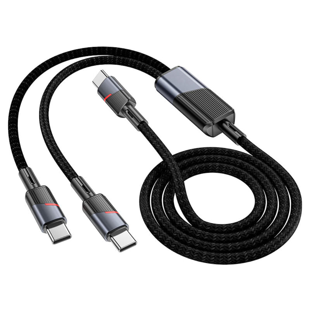 Hoco U139 2-in-1 USB-C to 2 × USB-C 100W Fast Charging Data Cable, 1.2m