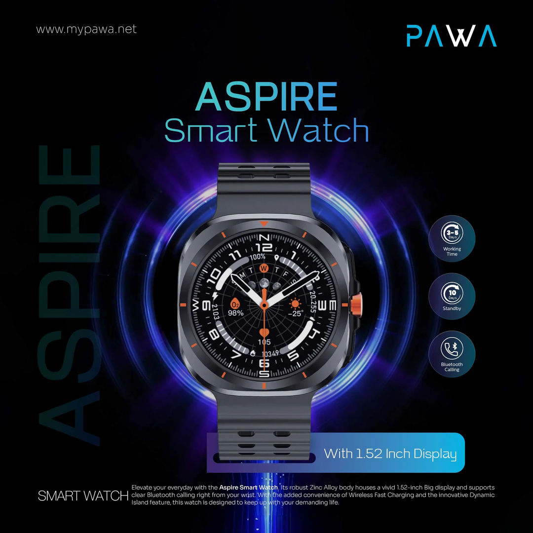Pawa Aspire Smart Watch 1.52inch Display, Black