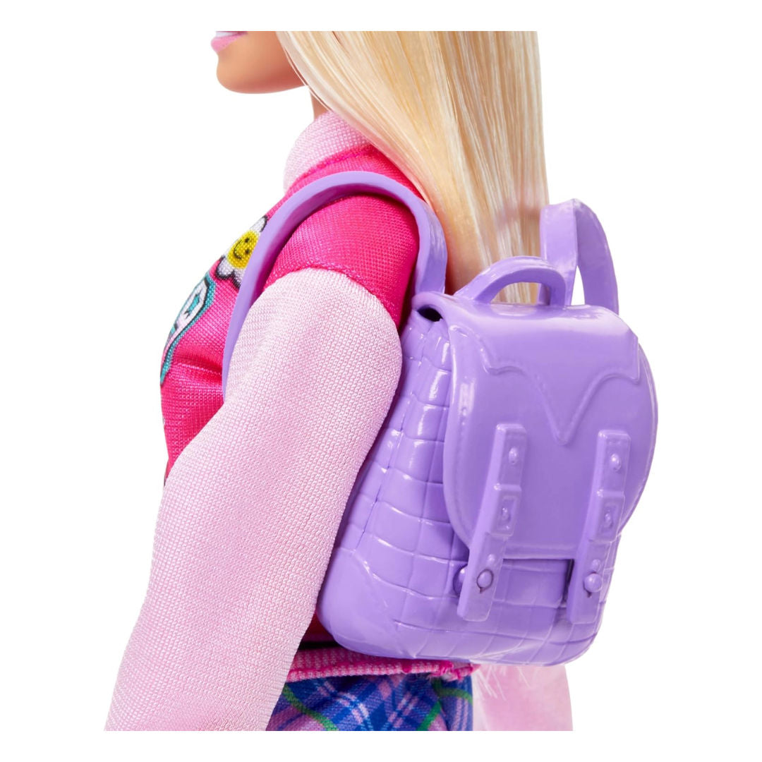 Barbie I Love School Doll & Accessories Set, 7 Pieces with Backpack, Laptop & Removable Outfit, 33.2cm