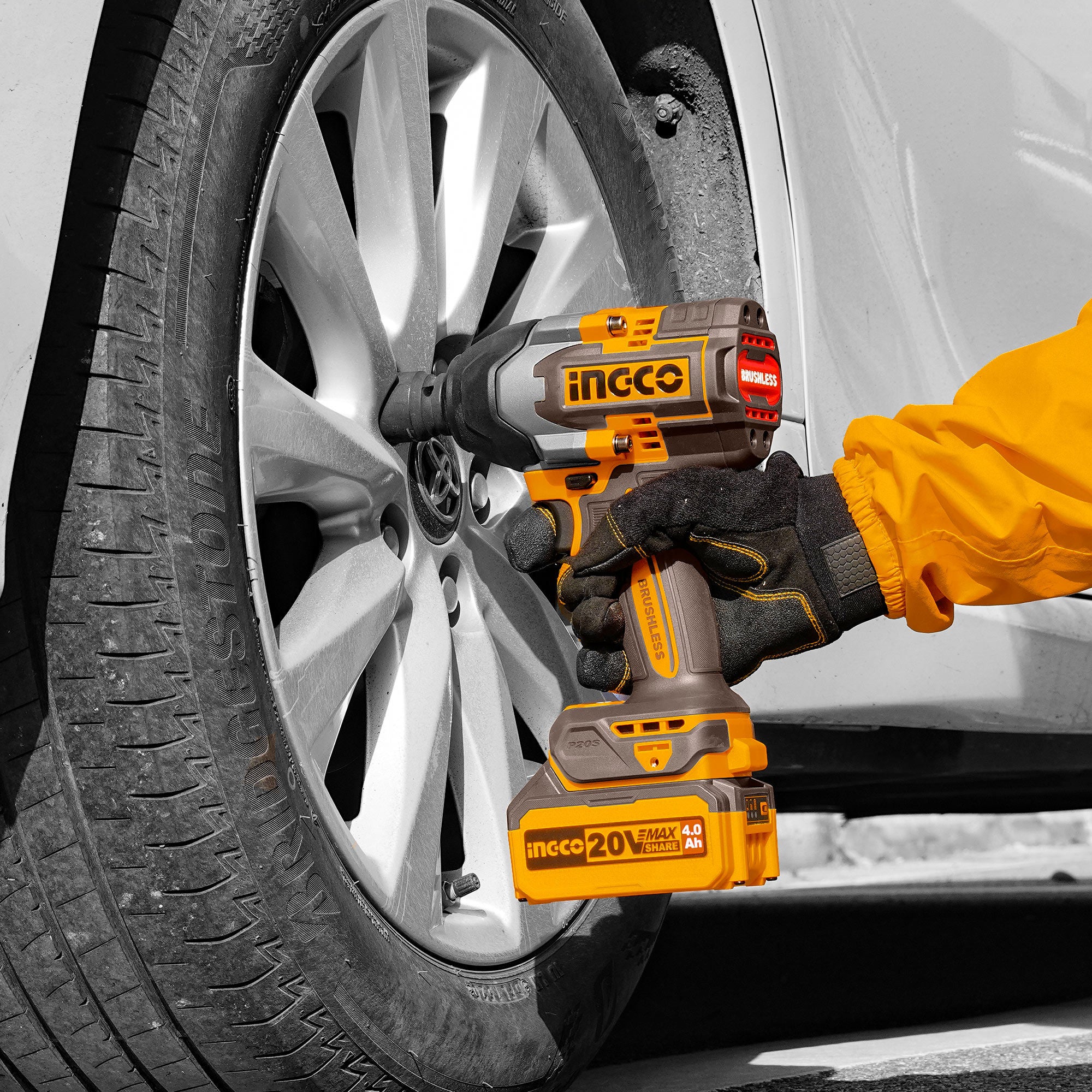 INGCO 20V Brushless Cordless Impact Wrench Kit, 1/2″ Drive, 850 Nm, 2×4.0Ah Batteries, Deep Sockets & Case